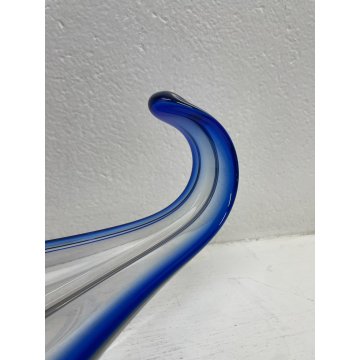 GRANDE VASO CIOTOLA SVUOTATASCHE VETRO BLU MURANO DESIGN TRASPARENTE BOWL TAVOLA