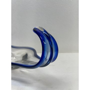 GRANDE VASO CIOTOLA SVUOTATASCHE VETRO BLU MURANO DESIGN TRASPARENTE BOWL TAVOLA