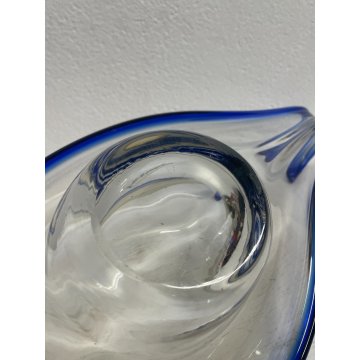 GRANDE VASO CIOTOLA SVUOTATASCHE VETRO BLU MURANO DESIGN TRASPARENTE BOWL TAVOLA