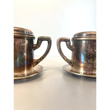 ANTICA COPPIA TAZZA TISANIERA FILTRO METALLO ARGENTATO Broggi ITALY ART DECO '30