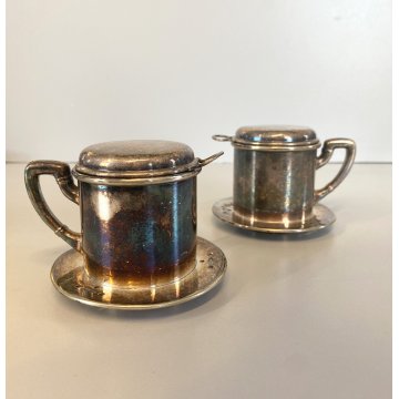 ANTICA COPPIA TAZZA TISANIERA FILTRO METALLO ARGENTATO Broggi ITALY ART DECO '30