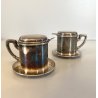 ANTICA COPPIA TAZZA TISANIERA FILTRO METALLO ARGENTATO Broggi ITALY ART DECO '30