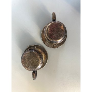ANTICA COPPIA TAZZA TISANIERA FILTRO METALLO ARGENTATO Broggi ITALY ART DECO '30