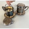 ANTICA COPPIA TAZZA TISANIERA FILTRO METALLO ARGENTATO Broggi ITALY ART DECO '30