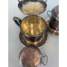 ANTICA COPPIA TAZZA TISANIERA FILTRO METALLO ARGENTATO Broggi ITALY ART DECO '30
