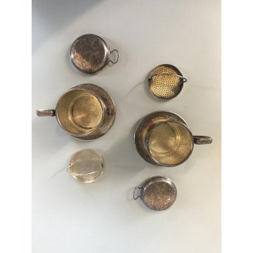 ANTICA COPPIA TAZZA TISANIERA FILTRO METALLO ARGENTATO Broggi ITALY ART DECO '30