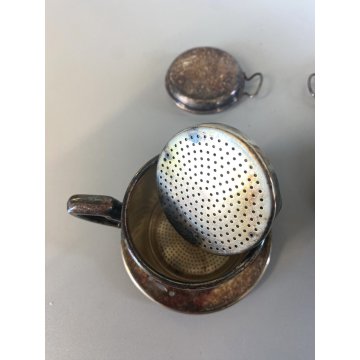 ANTICA COPPIA TAZZA TISANIERA FILTRO METALLO ARGENTATO Broggi ITALY ART DECO '30