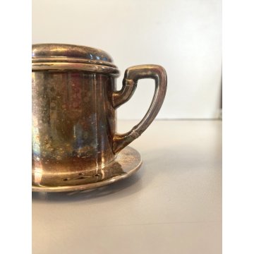 ANTICA COPPIA TAZZA TISANIERA FILTRO METALLO ARGENTATO Broggi ITALY ART DECO '30