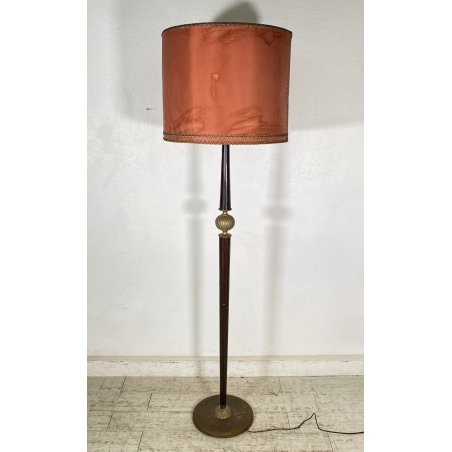 LAMPADA DA TERRA ART DECO ANNI 40 VINTAGE LEGNO OTTONE LUCE FLOOR LAMP PIANTANA