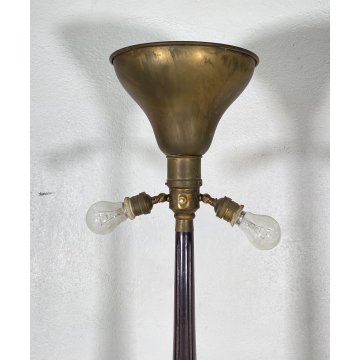 LAMPADA DA TERRA ART DECO ANNI 40 VINTAGE LEGNO OTTONE LUCE FLOOR LAMP PIANTANA