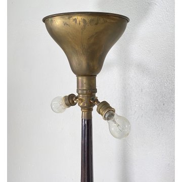 LAMPADA DA TERRA ART DECO ANNI 40 VINTAGE LEGNO OTTONE LUCE FLOOR LAMP PIANTANA