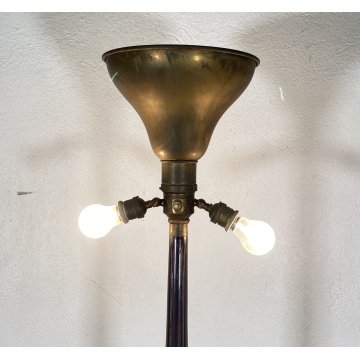 LAMPADA DA TERRA ART DECO ANNI 40 VINTAGE LEGNO OTTONE LUCE FLOOR LAMP PIANTANA