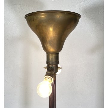 LAMPADA DA TERRA ART DECO ANNI 40 VINTAGE LEGNO OTTONE LUCE FLOOR LAMP PIANTANA