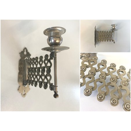PORTA CANDELE a BRACCIO PER PIANOFORTE PARETE METALLO ESTENSIBILE VINTAGE '50