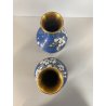 COPPIA VASO CINESE BRONZO CLOISONNE SMALTO POLICROMO DECORO FLOREALE BLU 24 cm/h