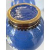 COPPIA VASO CINESE BRONZO CLOISONNE SMALTO POLICROMO DECORO FLOREALE BLU 24 cm/h
