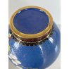 COPPIA VASO CINESE BRONZO CLOISONNE SMALTO POLICROMO DECORO FLOREALE BLU 24 cm/h