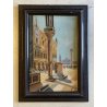 ANTICO QUADRO DIPINTO OLIO VEDUTA Piazza San Marco VENEZIA CORNICE GUILLOCHE