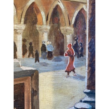 ANTICO QUADRO DIPINTO OLIO VEDUTA Piazza San Marco VENEZIA CORNICE GUILLOCHE