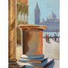 ANTICO QUADRO DIPINTO OLIO VEDUTA Piazza San Marco VENEZIA CORNICE GUILLOCHE