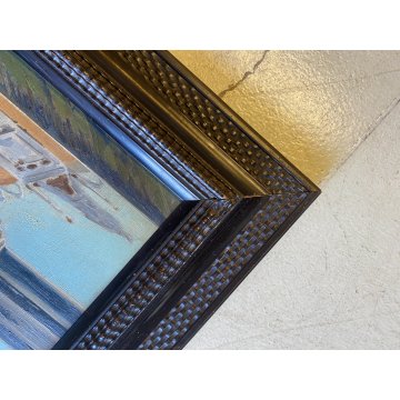 ANTICO QUADRO DIPINTO OLIO VEDUTA Piazza San Marco VENEZIA CORNICE GUILLOCHE