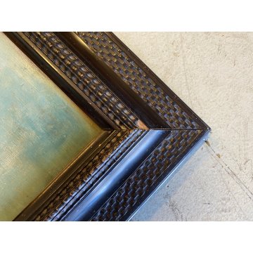 ANTICO QUADRO DIPINTO OLIO VEDUTA PORTO  COLONNE CERVO LUPA CORNICE GUILLOCHE'