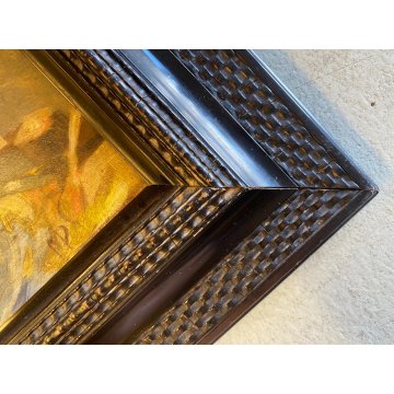 ANTICO QUADRO DIPINTO OLIO VEDUTA PORTO  COLONNE CERVO LUPA CORNICE GUILLOCHE'