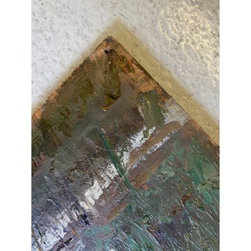 ANTICO DIPINTO OLIO TAVOLA PAESAGGIO LACUSTRE MONTAGNE BARCA A RIVA SUL LAGO 900