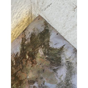 ANTICO DIPINTO OLIO TAVOLA PAESAGGIO LACUSTRE MONTAGNE BARCA A RIVA SUL LAGO 900