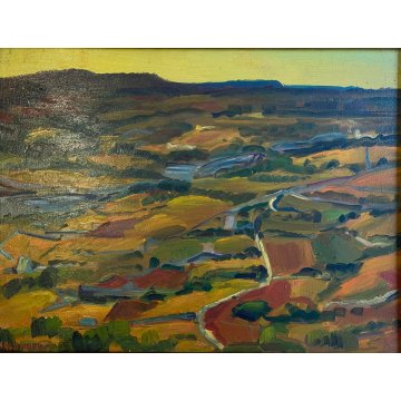 DIPINTO OLIO Carlo Monti VEDUTA PAESAGGIO RURALE COLLINA ARONA LAGO MAGGIORE
