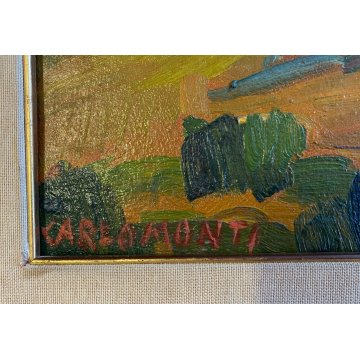 DIPINTO OLIO Carlo Monti VEDUTA PAESAGGIO RURALE COLLINA ARONA LAGO MAGGIORE