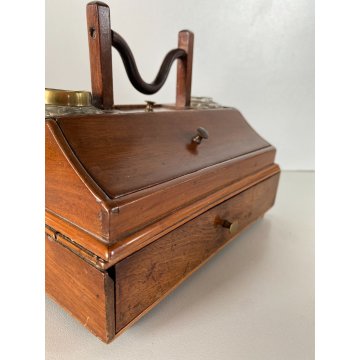 ANTICO CALAMAIO DA VIAGGIO SCATOLA LEGNO MASSELO con MANICO 4 VANI EPOCA 1800