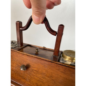 ANTICO CALAMAIO DA VIAGGIO SCATOLA LEGNO MASSELO con MANICO 4 VANI EPOCA 1800