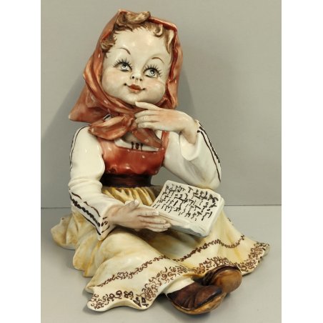 STATUINA FIGURA PORCELLANA CAPODIMONTE Bimba legge Libro CONTADINA epoca VINTAGE