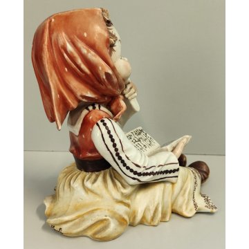 STATUINA FIGURA PORCELLANA CAPODIMONTE Bimba legge Libro CONTADINA epoca VINTAGE
