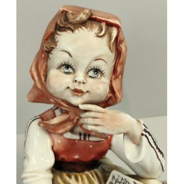 STATUINA FIGURA PORCELLANA CAPODIMONTE Bimba legge Libro CONTADINA epoca VINTAGE
