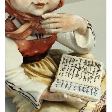 STATUINA FIGURA PORCELLANA CAPODIMONTE Bimba legge Libro CONTADINA epoca VINTAGE