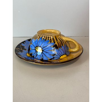 SERVIZIO CAFFE Art Decò 19 PEZZI MAIOLICA SPICA Albisola DECORO FLOREALE BLU '30