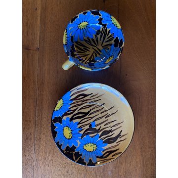SERVIZIO CAFFE Art Decò 19 PEZZI MAIOLICA SPICA Albisola DECORO FLOREALE BLU '30