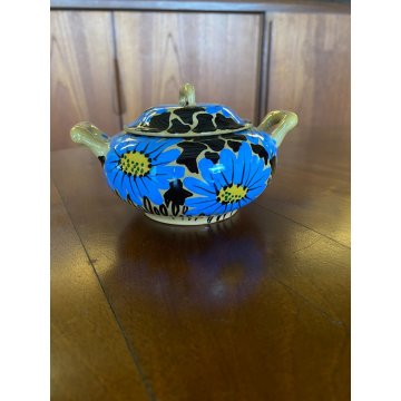 SERVIZIO CAFFE Art Decò 19 PEZZI MAIOLICA SPICA Albisola DECORO FLOREALE BLU '30
