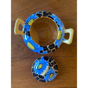 SERVIZIO CAFFE Art Decò 19 PEZZI MAIOLICA SPICA Albisola DECORO FLOREALE BLU '30