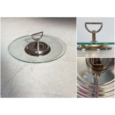 ALZATA Christofle VETRO METALLO SILVERPLATED Plateau à Fromage ø 31x11 cm/h '50s