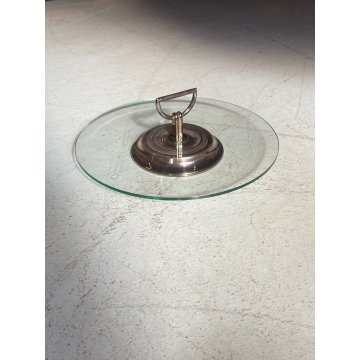 ALZATA Christofle VETRO METALLO SILVERPLATED Plateau à Fromage ø 31x11 cm/h '50s
