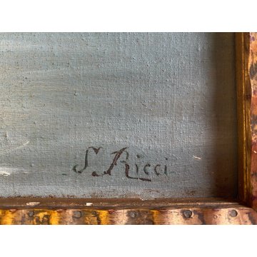 ANTICO DIPINTO OLIO G. Ricci VEDUTA MARINA PAESAGGIO COSTIERO CORNICE GUILLOCHE