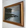 ANTICO DIPINTO OLIO G. Ricci VEDUTA MARINA PAESAGGIO COSTIERO CORNICE GUILLOCHE