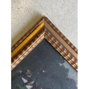 ANTICO DIPINTO OLIO G. Ricci VEDUTA MARINA PAESAGGIO COSTIERO CORNICE GUILLOCHE