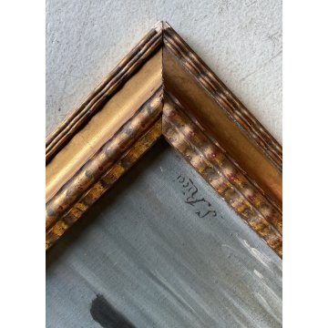 ANTICO DIPINTO OLIO G. Ricci VEDUTA MARINA PAESAGGIO COSTIERO CORNICE GUILLOCHE