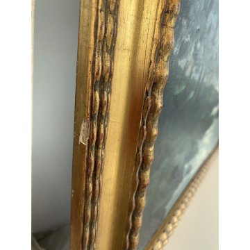 ANTICO DIPINTO OLIO G. Ricci VEDUTA MARINA PAESAGGIO COSTIERO CORNICE GUILLOCHE