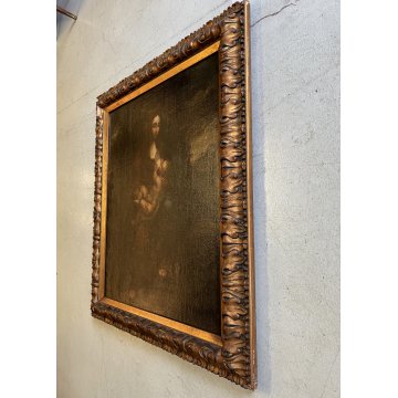 ANTICO DIPINTO OLIO TELA Madonna del latte GESU BAMBINO Maternità RELIGIOSO '600