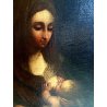 ANTICO DIPINTO OLIO TELA Madonna del latte GESU BAMBINO Maternità RELIGIOSO '600